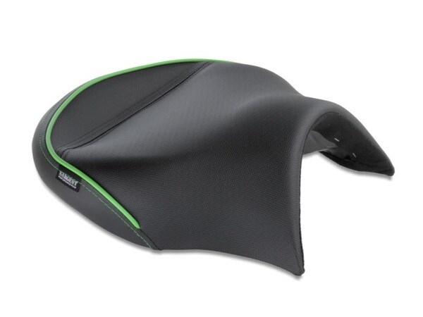 World Sport Performance Plus Motorcycle Seat for the Can-Am Ryker with Hot Green Color Accents.